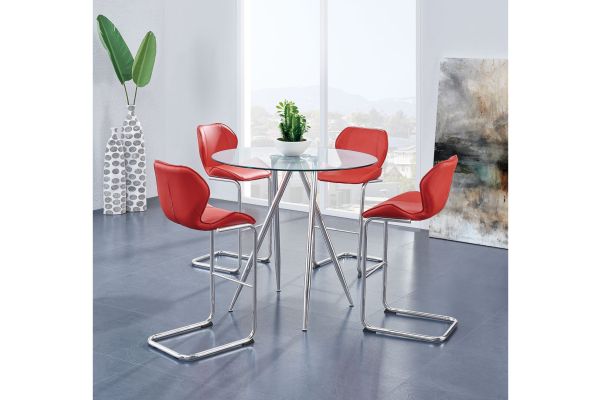 Global Furniture USA Glass Bar Table and Red Bar Stool Set - D1503BT + D1446BS-R