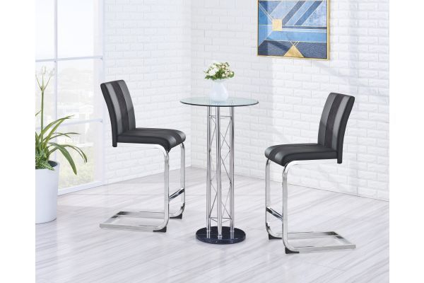 Global Furniture USA Glass Bar Table and Pair of Grey Bar Stools - D208BT+D915BS-GRY