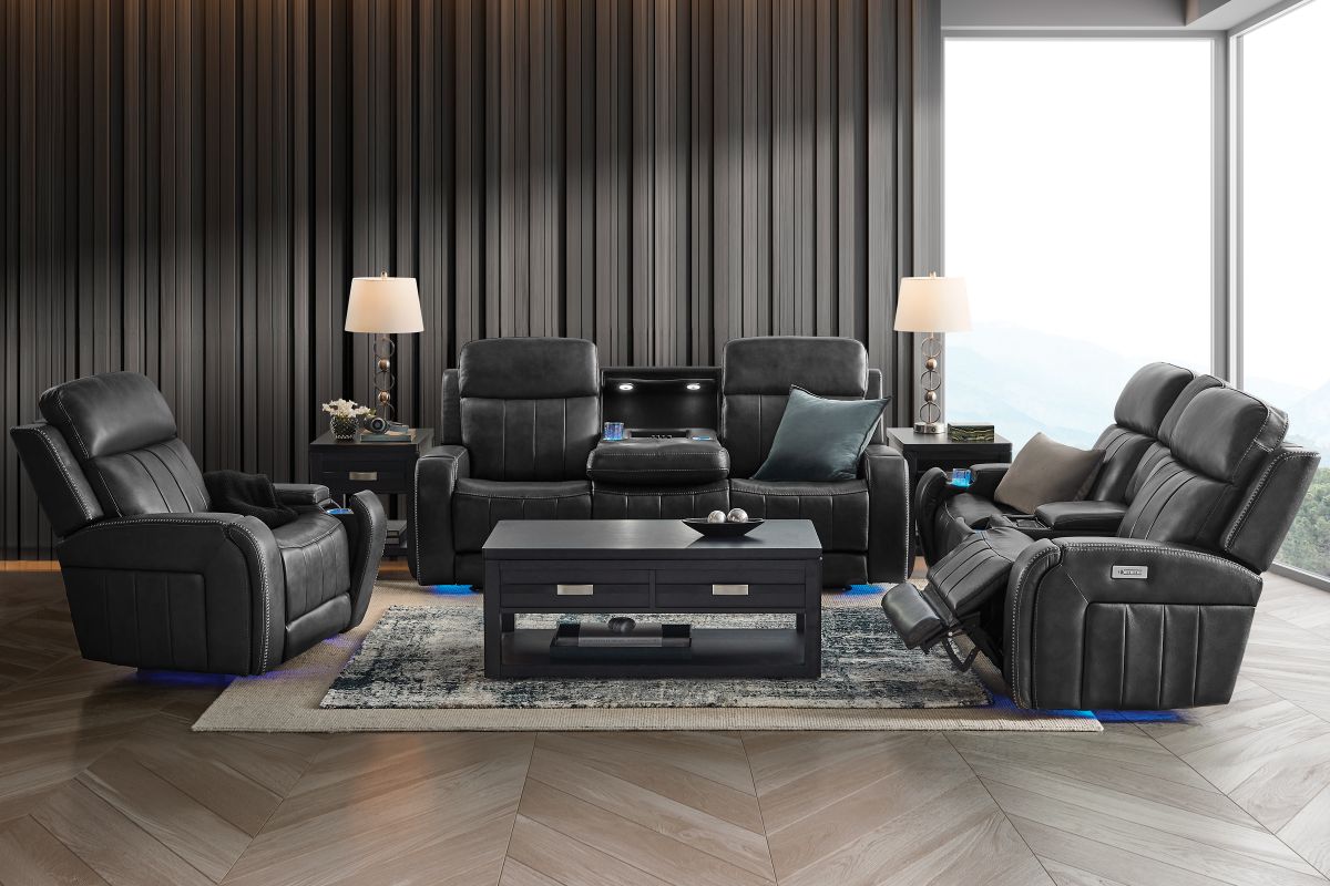 Maverick Black Audio Triple Power Leather Recliner 2