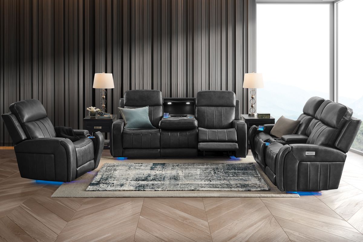 Maverick Black Audio Triple Power Leather Recliner 5