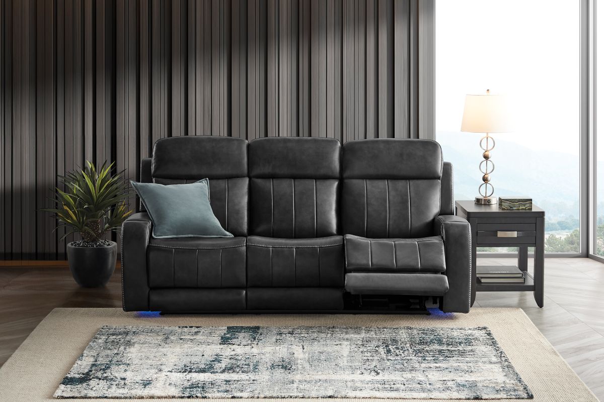 Maverick Black Audio Triple Power Leather Reclining Sofa 10