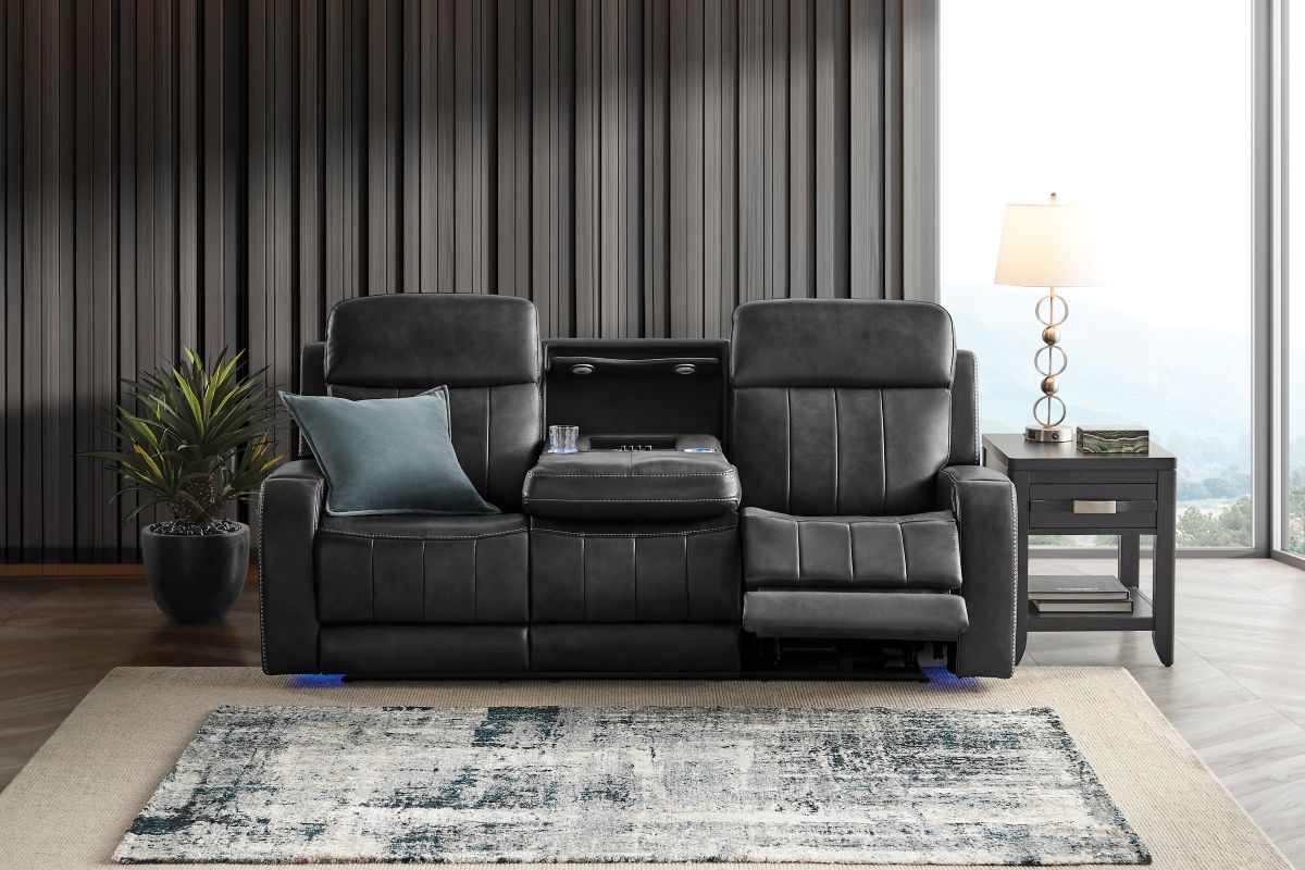 Maverick Black Audio Triple Power Leather Reclining Sofa 9