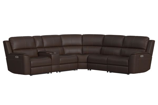 Oliver Umber 6-Piece Leather Triple Power Reclining Sectional