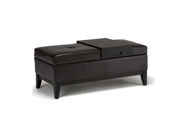 Oregon Storage Ottoman Bench with Tray - Black