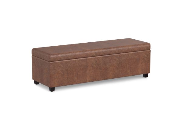 Avalon Extra Large Storage Ottoman Bench - Distressed Saddle Brown