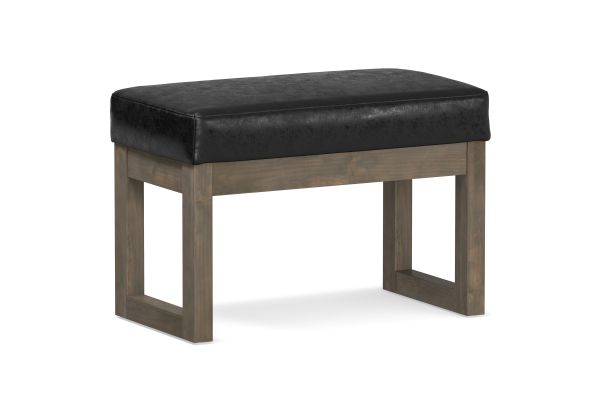 Milltown Footstool Small Ottoman Bench - Distressed Black 