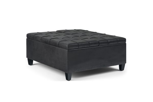 Harrison Coffee Table Storage Ottoman - Distressed Black