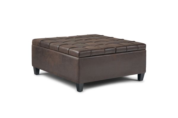 Harrison Coffee Table Storage Ottoman - Distressed Brown