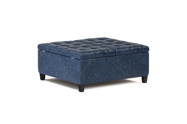 Harrison Coffee Table Storage Ottoman - Denim Blue