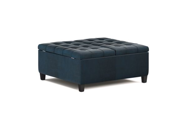 Harrison Coffee Table Storage Ottoman - Distressed Dark Blue