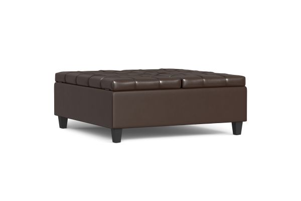 Harrison Large Square Coffee Table Storage Ottoman - Chocolate Brown
