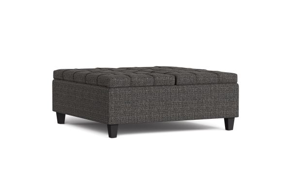 Harrison Large Square Coffee Table Storage Ottoman - Ebony Tweed