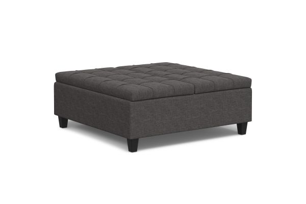 Harrison Large Square Coffee Table Storage Ottoman - Slate Grey