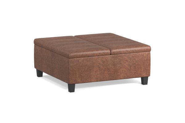 Ellis Coffee Table Storage Ottoman - Distressed Saddle Brown