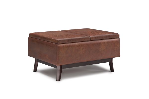 Owen Tray Top Small Coffee Table Storage Ottoman - Saddle Brown