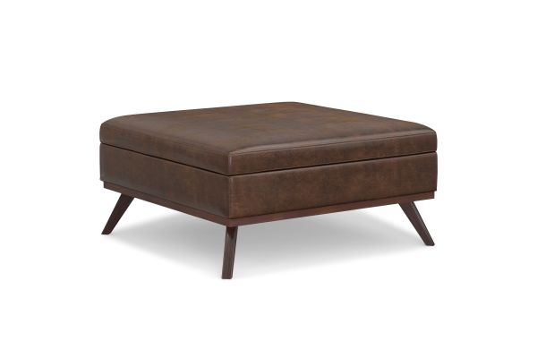 Owen XL Square Coffee Table Storage Ottoman - Distressed Chestnut Brown