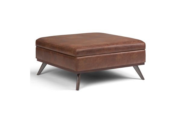 Owen XL Square Coffee Table Storage Ottoman - Distressed Saddle Brown