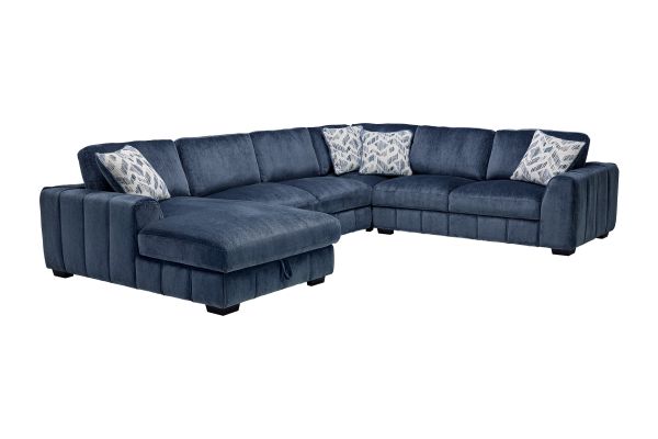 Overnight Blue 4-Piece Sleeper Sectional with Left Arm Facing Chaise