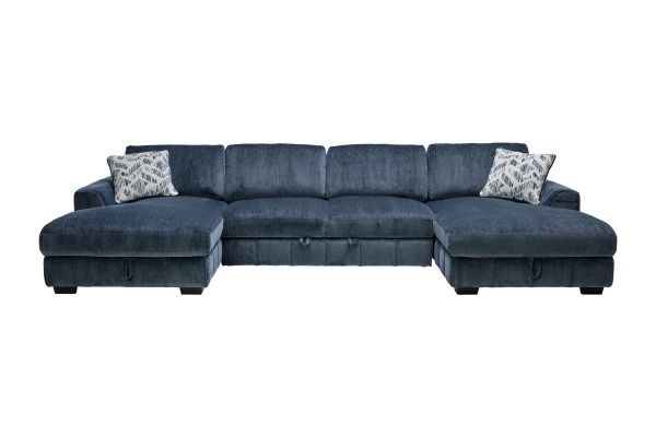 Overnight Blue 3-Piece Sleeper Sectional with Dual Chaises