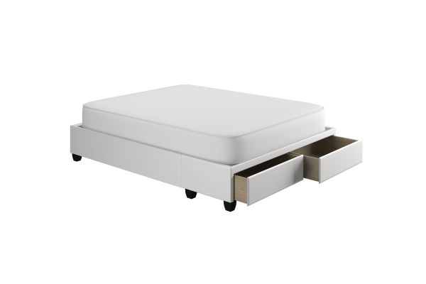 Piazza Queen Platform Base with Drawers - White