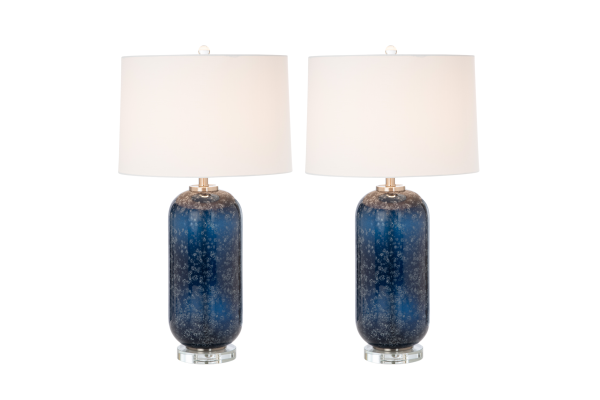 Blue Glass Table Lamp with Crystal Base (Set of 2)  