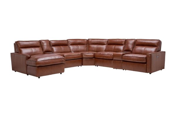 Berlin 7-Piece Dual Power Reclining Leather Sectional with Left Arm Facing Chaise