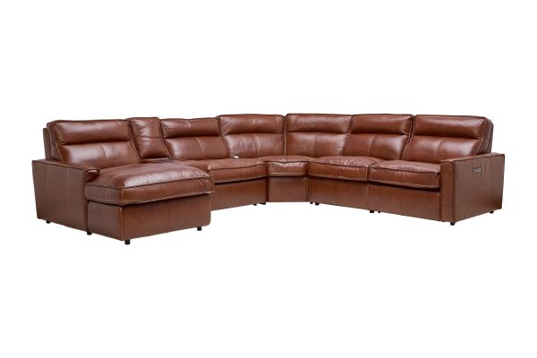 Berlin 6-Piece Dual Power Reclining Leather Sectional with Left Arm Facing Chaise