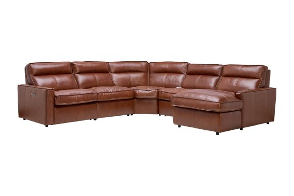 Berlin 5-Piece Dual Power Reclining Leather Sectional with Right Arm Facing Chaise