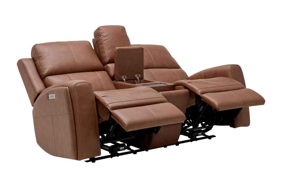 Linton Caramel Triple Power Reclining Console Loveseat 6