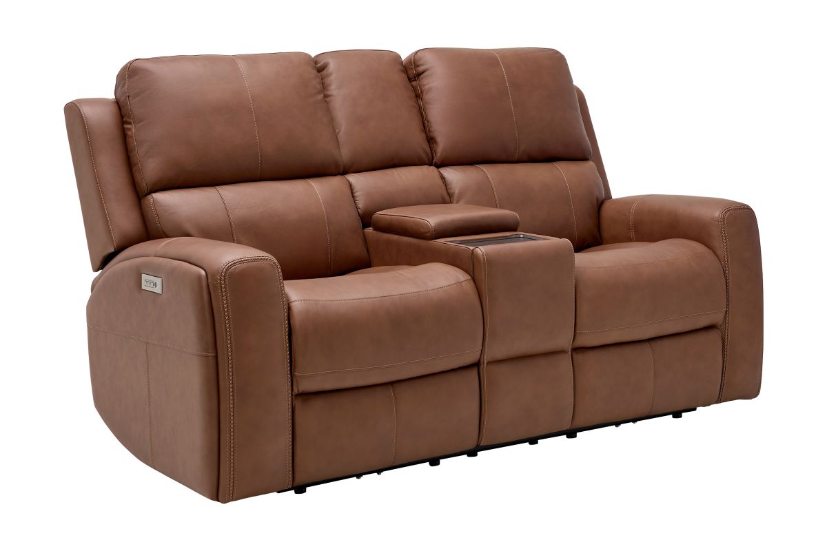 Linton Caramel Triple Power Reclining Console Loveseat 3