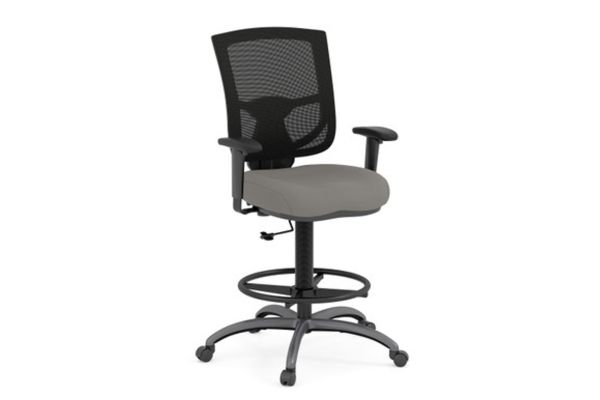 CoolMesh Pro Mesh Back Task Stool with Adjustable Arms, Upholstered Seat, Footring and Black Base