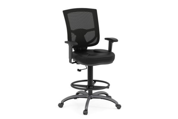 CoolMesh Pro Mesh Back Task Stool with Adjustable Arms, Upholstered Seat, Footring and Black Base