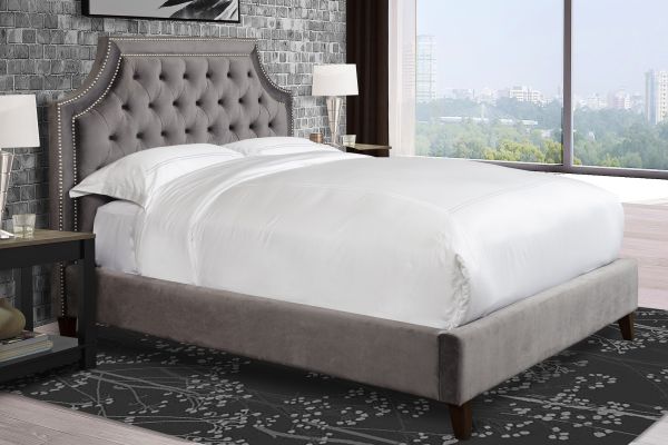 Josie Queen Grey Upholstered Bed