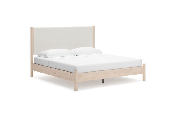 Cadmori King Upholstered Panel Bed - Natural