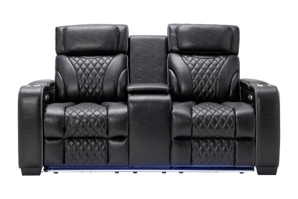 Zodiac Black Dual Power Reclining Console Loveseat