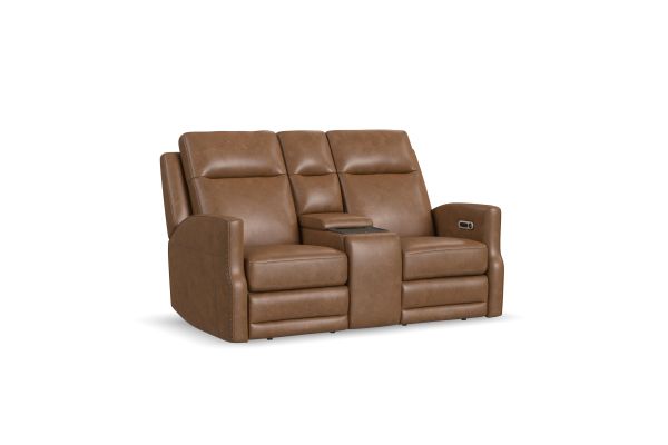 Maxwell Cedar Leather Power Reclining Loveseat with Console
