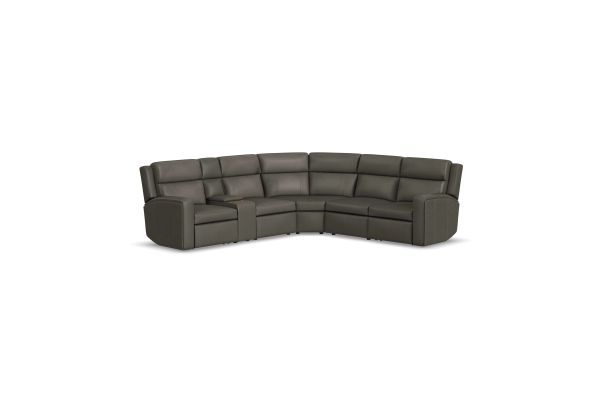 Wyatt Gunmetal 6-Piece Leather Power Reclining Sectional