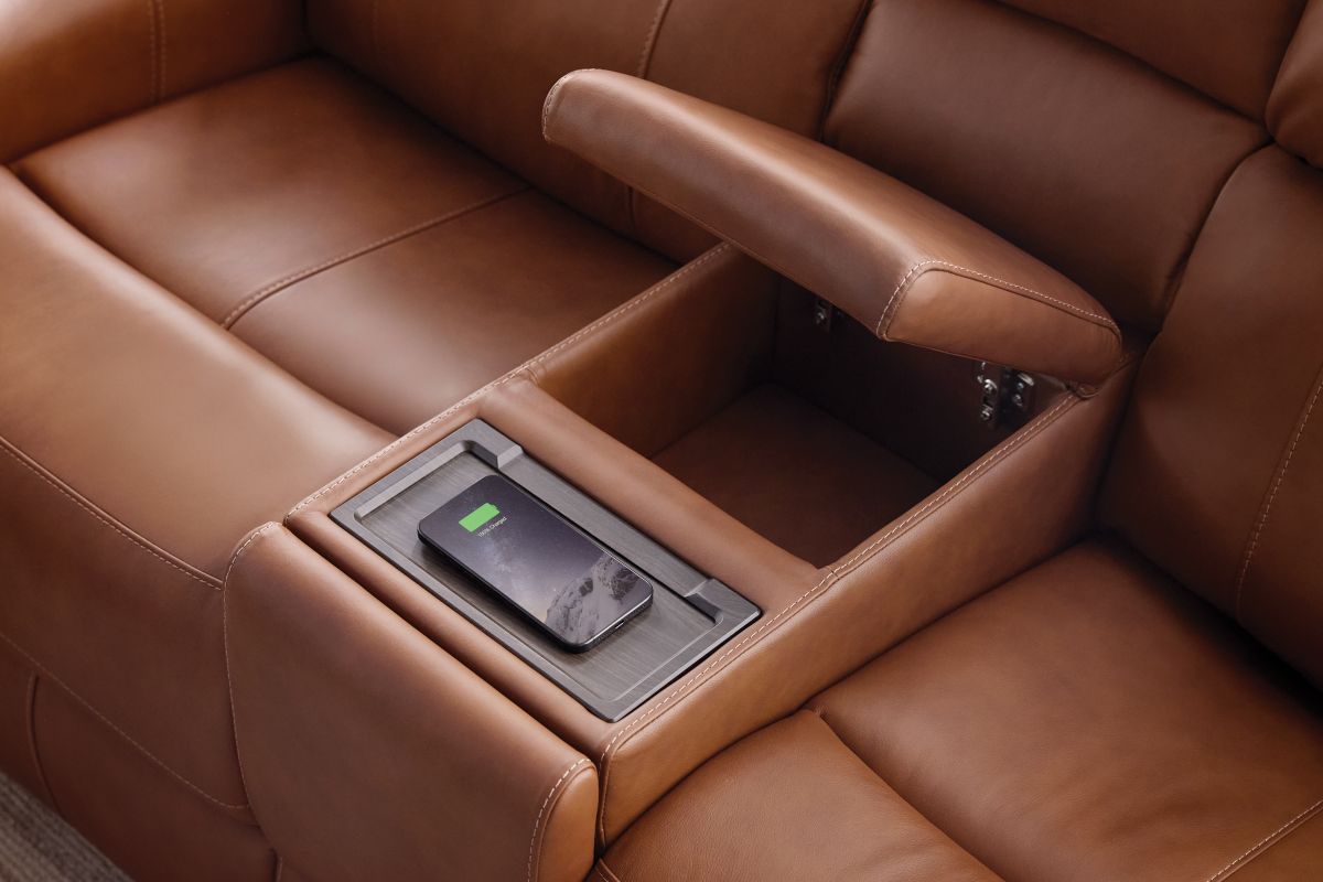 Linton Caramel Triple Power Reclining Console Loveseat 14