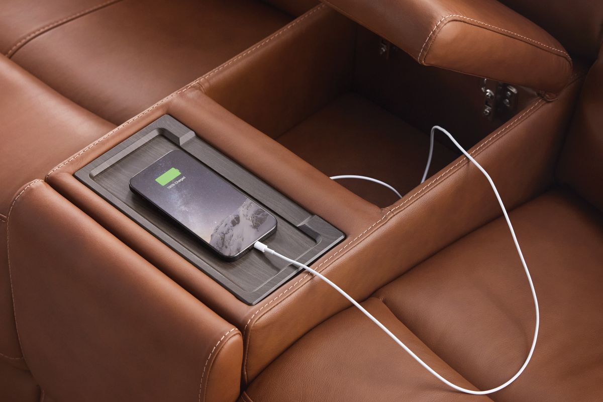 Linton Caramel Triple Power Reclining Console Loveseat 15