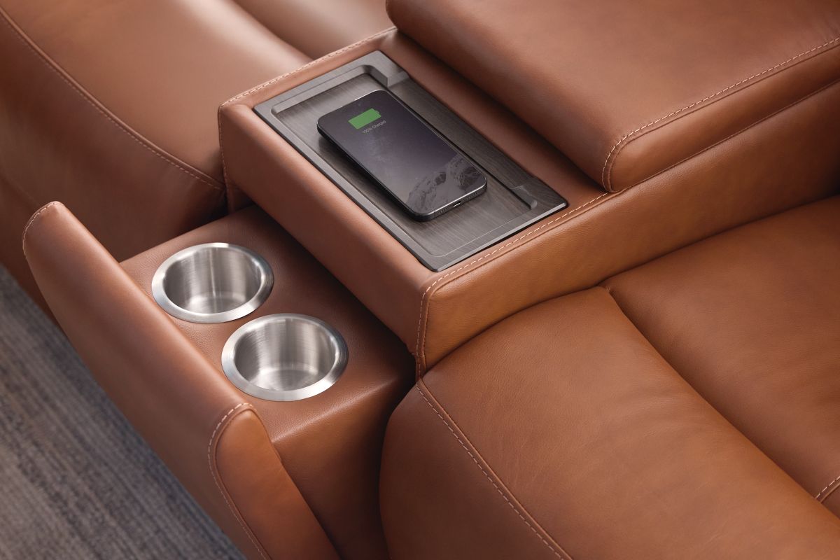 Linton Caramel Triple Power Reclining Console Loveseat 16