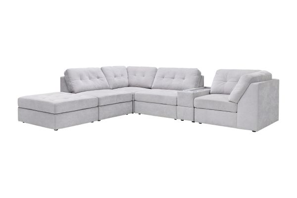 Rio Grey 6-Piece Sectional with Media Storage Console + Ottoman