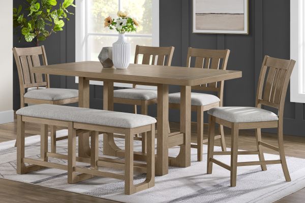 Hadley Natural Counter Table + 4 Counter Chairs + Bench 