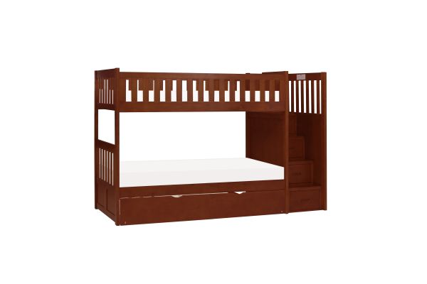 Rowe Dark Cherry Twin/Twin Step Bunk Bed with Trundle and Chest
