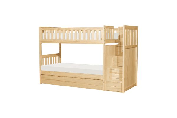 Bartly Natural Pine Twin/Twin Step Bunk Bed with Trundle and Chest