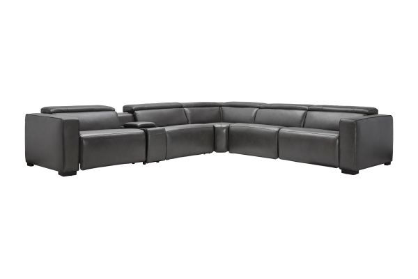 Drift Grey Leather Dual Power Reclining 6-Piece Sectional