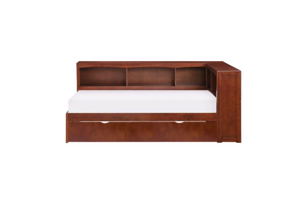 Rowe Dark Cherry Twin Bookcase Corner Platform Bed with Trundle