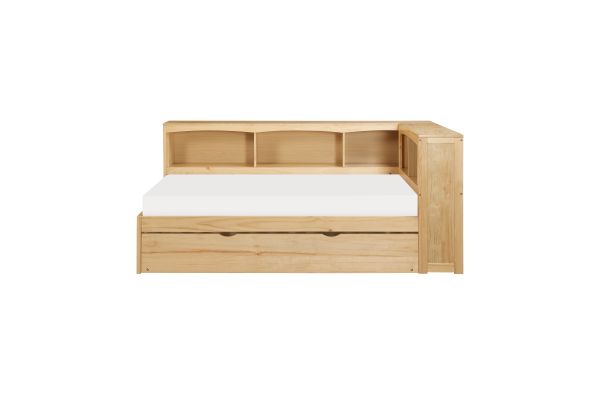 Bartly Natural Pine Twin Bookcase Corner Platform Bed with Trundle