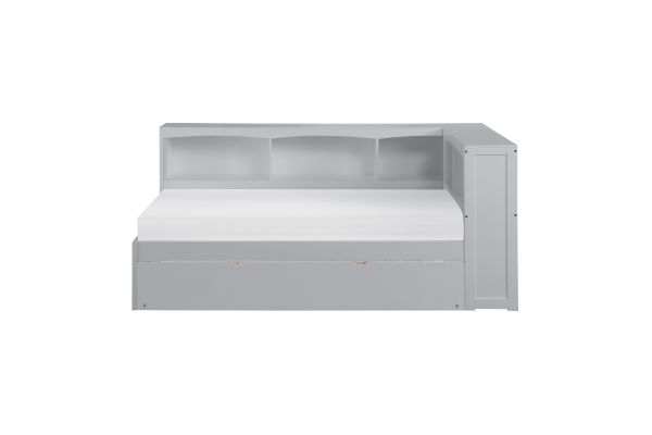 Orion Gray Twin Bookcase Corner Platform Bed with Trundle