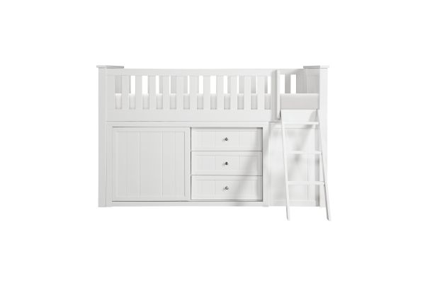 Galen White Low Loft Bunk with Bookcase and Dresser
