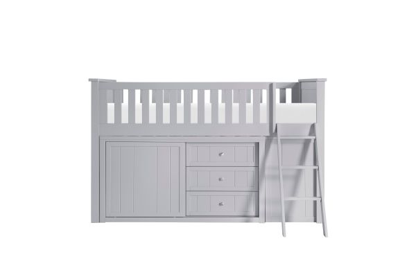 Orion Gray Low Loft Bunk with Bookcase and Dresser